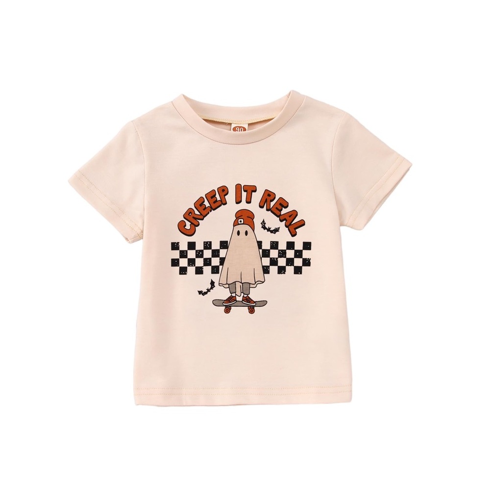 3T Creep It Real Kids T-Shirt - Cream Halloween Ghost Skateboard